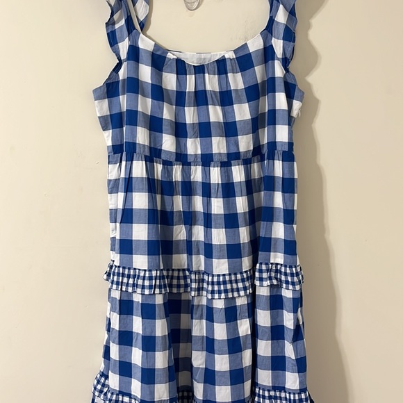 J.Crew Flutter-Sleeve Ruffle-Tiered Midi Dress Gingham Combo Blue White Size XL - Picture 5 of 14